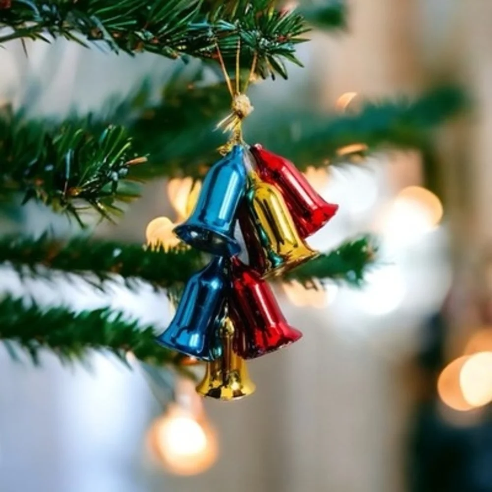 Vintage Multicolor Shimmering Bell Cluster Christmas Ornament 9 Bells 7